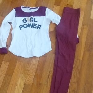 Girl Power White and Purple thermal with ribbed leggings, girl XL